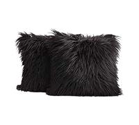 Dricar Black Cushion Covers, 2Pcs Decorative Luxury Series Style Faux Fur Throw Pillow Case Cushion Cover for Sofa Bedroom Car 18 x 18in (Black)