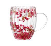 Dried Flower Cups, 300ml Double-Walled Clear Coffee Cup, Handle Glass Drinkware, Borosilicate Beverage Glass, Hot Cold Drink Accessory, for Coffee Tea Juice Water Drinking at Home Office Cafe