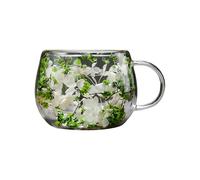 Dried Flower Double Layer Glass Cup, Artistic Glass Coffee Mug With Handle, Heat Resistant Drinking For Cold Drinks, Ergonomic Handle & Double-Wall Keeps Beverages Cool, For Kitchen, Party, Desk