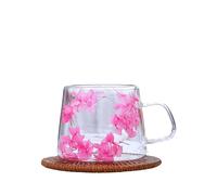 Dried Flower Double-Layer Petal Glass Cup Quicksand Cup Creative High-Temperature Resistant Transparent Coffee Cup (Pink)