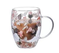 Dried Flower Double Wall Glass Cup, Aesthetic Flowers Coffee Mugs, Cute Insulated Tea Cups with Handle Heat Resistant for Women, Gifts for Birthday Mother's Day - Perfect for Wife Mom Friend (White)