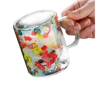 Dried Flower Glass, Beautiful Glass Cup, Double Walled Cup, Decorative Glass Cup, Elegant Glass Cup with Floral Pattern, Glass Cup, Clear Glass Cup, Insulated Glass Cup, Beautiful Drinking Cup