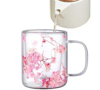 Dried Flower Glassware - 250ml Clear Cup, Coffee Juice Milk Wine Tea Beverage, Handle Drinking Mug, Stylish Transparent Glass | Everyday Glasses, Perfect Home Kitchen Cafe Table