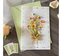 Dried Flower Greeting Card, Bouquet 3D Popup Greeting Cards, Yellow Pop up Card with Envelope, Family Gifts Birthday Card for Women Girls, Graduation Thank You Card, Anniversary Card, Valentine Day Ca