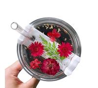 Dried Flower Nameplate for Stanley Cup Lid Accessories 40oz, Handmade Real Flowers chams NamePlate Tumbler for Stanley Accessories, Flowers for Stanley Name Plates, for stanley toppers (Red)