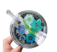 Dried Flower Nameplate for Stanley Cup Lid Accessories 40oz, Handmade Real Flowers chams NamePlate Tumbler for Stanley Accessories, Flowers for Stanley Name Plates, for stanley toppers (Blue)