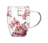 Dried Flowers Double Wall Glass Coffee Mugs, 350ml Flowers Clear Cups with Handle, Insulated Heat Resistant Tea Cups for Women Mum Wife Teacher Friend
