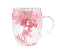Dried Flowers Double Walled Coffee Glasses Mugs, 300ml Cute Glass Tea Cups with Handles, Insulated Heat Resistant Cappuccino Latte Macchiato Glasses Cups for Coffee Tea Milk Juice Ice Cream