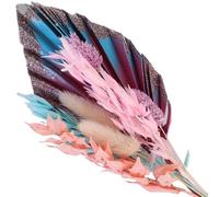 Dried Flowers for Cakes, Blue and Pink Dried Flowers Bouquet with Palm Spear Leaves Bunny Tails Dream Star Flower for Cake Decoration Wedding Birthday Party Baby Shower Indoor Home Decor