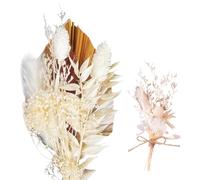 Dried Flowers for Cakes,Gold Palm Leaf Cake Topper,Boho Cake Decorations,White Dried Flowers Bouquet,Flower Cake Decorations,Suitable for Birthdays,Weddings and Crafts,with 1 Mini Bouquet