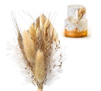 Dried Flowers for Cakes, Gold Palm Leaves Cake Topper, Flower Cake Decorations Boho Cakes Decorations White Dried Flowers Bouquet Insert Decoration for Birthday Wedding and Crafts