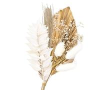 Dried Flowers for Cakes, White Flower Cake Topper Bouquet Gold Palm Leaf Boho Cake Decorations for Wedding Birthday Events Crafts Decor