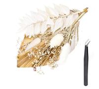Dried Flowers for Cakes, White Gold Rice Leaf Dried Flowers Bouquet, White Dried Flowers Bouquet, Flower Cake Decorations, Suitable for Birthdays, Weddings and Crafts, Comes with Tweezers