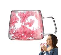 Dried Flowers Glass Coffee Mugs Tea Cup, 200ml Dried Flower Double-Layer Insulated Glass Cup with Handle, Creative Coffee Cup ChristmasGift for Women, Mothers, Wives