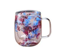 Dried Flowers Glass Double Wall Coffee Mug, Vivid Color Display, 9 X 10 X 11.5CM, Double Wall Glass Coffee Mugs, Tea Cup, Versatile Beverage Use, for Home, Outdoor Spaces, Balconies, Gardens