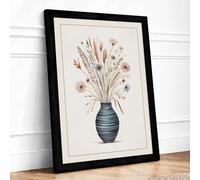 Dried Flowers in Ceramic Vase Botanical Framed Wall Art Print A2 (59.4×42cm) Black, Wall Decor for Living Room, Bedroom, Office & Home, Ready to Hang, Art Gift