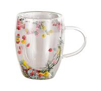 Dried Flowers Mug - Double Walled Clear Glass Coffee Mugs | Aesthetic Mug with Dried Flowers | Flower Glass Tea Cups | Unique Dried Flowers Cup for Espresso