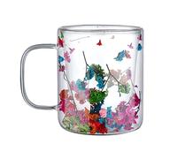 Dried Flowers Mug - Heat Resistant Glass Mug With Dried Flowers | Dried Flower In Glass Coffee Mug | Aesthetic Glassware | Insulation Flower Filled Coffee Cup | Flower Glass