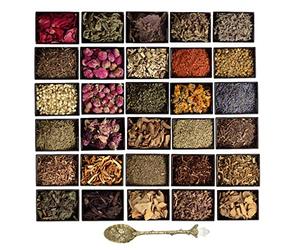 Dried Herbs for Witchcraft Supplies & Protection Tools, Herbal Magic, Wiccan Spells - 30 Herbs for Altar Supplies - With Crystal Spoon
