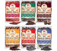 Dried Peppers 6 Pack Bundle - Ancho, Guajillo, Pasilla, Arbol, Chipotle, Cascabel (24oz Total). By Amazing Chiles & Spices