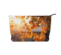 Dried Persimmon Pattern Large Capacity Corduroy Cosmetic Bag, Fashionable Waterproof toiletries Storage Bag