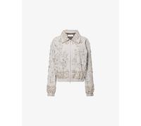 Dries Van Noten Womens Dries Van Noten Vinnia Jewel-Embellished Cotton Bomber Jacket Light Grey M