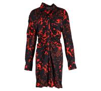 Dries Van Noten Women's Preloved Printed Shirt Dress in Black & Red Satin | Size: 38