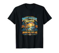 Drift Harbor Tavern Retro Marina Sunset Design T-Shirt
