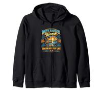 Drift Harbor Tavern Retro Marina Sunset Design Zip Hoodie