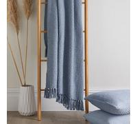 Drift Home - Blue Throw with Tassel - Sustainable Recycled Cotton - Woven Textured Sofa Throw Blanket - Extra Large (200 x 200cm)