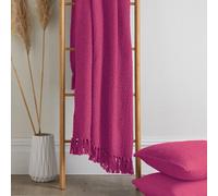Drift Home - Pink Throw with Tassel - Sustainable Recycled Cotton - Woven Basket Weaved Textured Sofa Throw Blanket - Extra Large