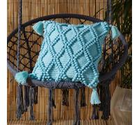 Drift Home - Alda Outdoor Cushion (43 x 43cm) - Duck Egg Diamond Weave Cushion for Outdoor