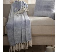 Drift Home - Blue Gradient Throw (180 x 130cm) - Sustainable Recycled Cotton - Tassel Blanket - Dip Dyed Blue Throw Blanket Large - Eco-Friendly - Sofa Throw