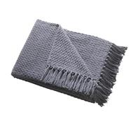Drift Home - Charcoal Throw with Tassel (180 x 130cm) - Sustainable Recycled Cotton - Woven Blanket in Charcoal - Basket Weaved - Textured Sofa Throw Blanket Charcoal - Charcoal Blanket/Throw Large