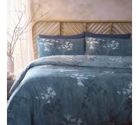 Drift Home - Eco-Friendly Teal Floral Duvet Cover - King Bedding Size (230 x 220cm) - Sustainable Recycled Cotton (BCI) - Responsible Sourcing - 2 Pillowcases - Teal Bedding with Botanical Flowers