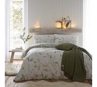 Drift Home - Eco Green Plants Duvet Cover - Double Bedding Size (200 x 200cm) - Very Soft Brushed Cotton - Sustainable Recycled Cotton - 2 Pillowcases - Green Floral Duvet Cover - White Bedding