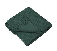 Drift Home - Green Throw with Tassel (180 x 130cm) - Sustainable Recycled Cotton - Woven Blanket - Basket Weaved - Textured Sofa Throw Blanket - Green Blanket/Bed Throw Large