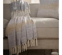Drift Home Ochre Gradient Throw 180 x 130cm - 100% Recycled Cotton Tasselled Throw Blanket with Dip-Dyed Ombre Design for Sofa or Bed