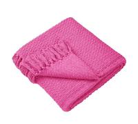 Drift Home - Pink Throw with Tassel - Sustainable Recycled Cotton - Woven Basket Weaved Textured Sofa Throw Blanket - Extra Large