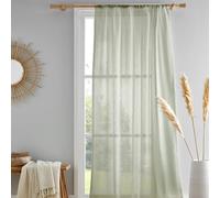 Drift Home Sage Green Sheer Curtain - 140 x 137cm - Recycled Cotton - Semi-Transparent Voile Panel - Slot Top - 1 Curtain - Light Filtering Net for Window or Lounge