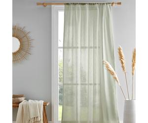 Drift Home Sage Green Sheer Curtain - 140 x 137cm - Recycled Cotton - Semi-Transparent Voile Panel - Slot Top - 1 Curtain - Light Filtering Net for Window or Lounge