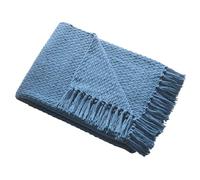 Drift Home - Teal Throw with Tassel (200 x 200cm) - Sustainable Recycled Cotton - Woven Blanket in Teal - Basket Weaved - Textured Sofa Throw Blanket Blue Teal - Teal Blue Blanket Extra Large