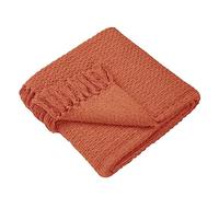 Drift Home - Terracotta Throw with Tassel (180 x 130cm) - Sustainable Recycled Cotton - Woven Blanket in Terracotta - Basket Weaved - Textured Sofa Throw Blanket Orange - Terracotta Blanket Large