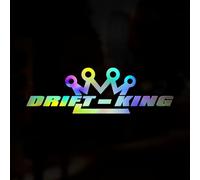 Drift King Car Sticker Decal Oil Slick Holographic Vinyl Decal, Chrome Reflective Iridescent Car Window Sticker, Motorhome Caravan Sticker, JDM Funny Car Sticker, 200mm