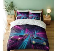 Drift Racing Street Car Duvet Cover Set, Bold Graffiti Graphics Bedding, 3D Print Quilt Case Single Double King (05,Single + 80 x 80cm x2)