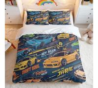 Drift Racing Street Car Duvet Cover Set, Bold Graffiti Graphics Bedding, 3D Print Quilt Case Single Double King (01,Single + 80 x 80cm x2)