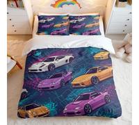 Drift Racing Street Car Duvet Cover Set, Bold Graffiti Graphics Bedding, 3D Print Quilt Case Single Double King (04,Double + 50 x 75cm x2)