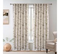 DriftAway 100% Blackout Toile Linen Curtains for Bedroom Double Layer Farmhouse French Country Vintage Printed Pattern Thermal Sound Lined Back Tab Living Room Drapes 90 inch Length 2 Panels Beige