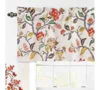 DriftAway Ada Botanical Print Lined Flower Leaf Thermal Insulated Linen Blend Window Valance Rod Pocket 52 Inch by 18 Inch Plus 2 Inch Header Orange Terra Cotta 1 Pack