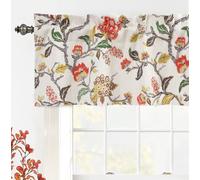 DriftAway Ada Botanical Print Lined Flower Leaf Thermal Insulated Linen Blend Window Valance Rod Pocket 52 Inch by 14 Inch Plus 1.75 Inch Header Orange Terra Cotta 1 Pack